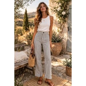 Brandy Melville Black White Striped Tilden Pants Tapered Cropped Made in Italy